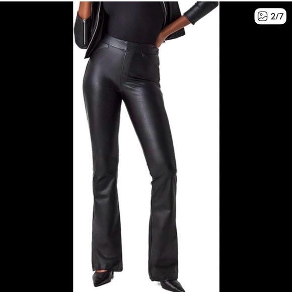 SPANX Black Flare Faux Leather Pants - Picture 2 of 9